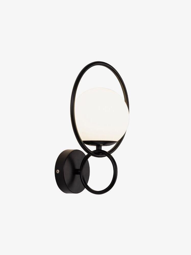Black oval ring white globe sconce with lower loop