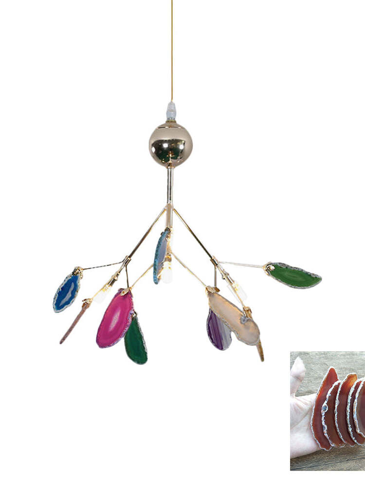 Small multicoloured stone chandelier with a warm orange-toned stone sample inset