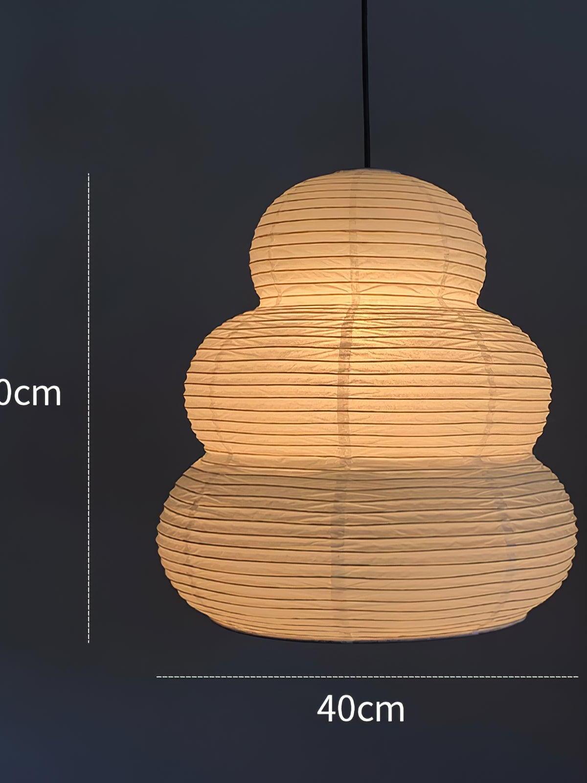 Dimension view of white tiered paper shade at 40cm width