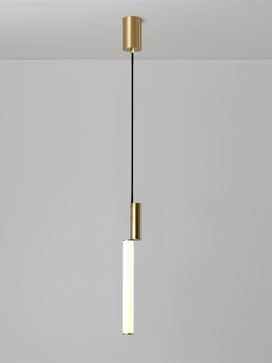 Single gold-top white tube pendant with gold canopy