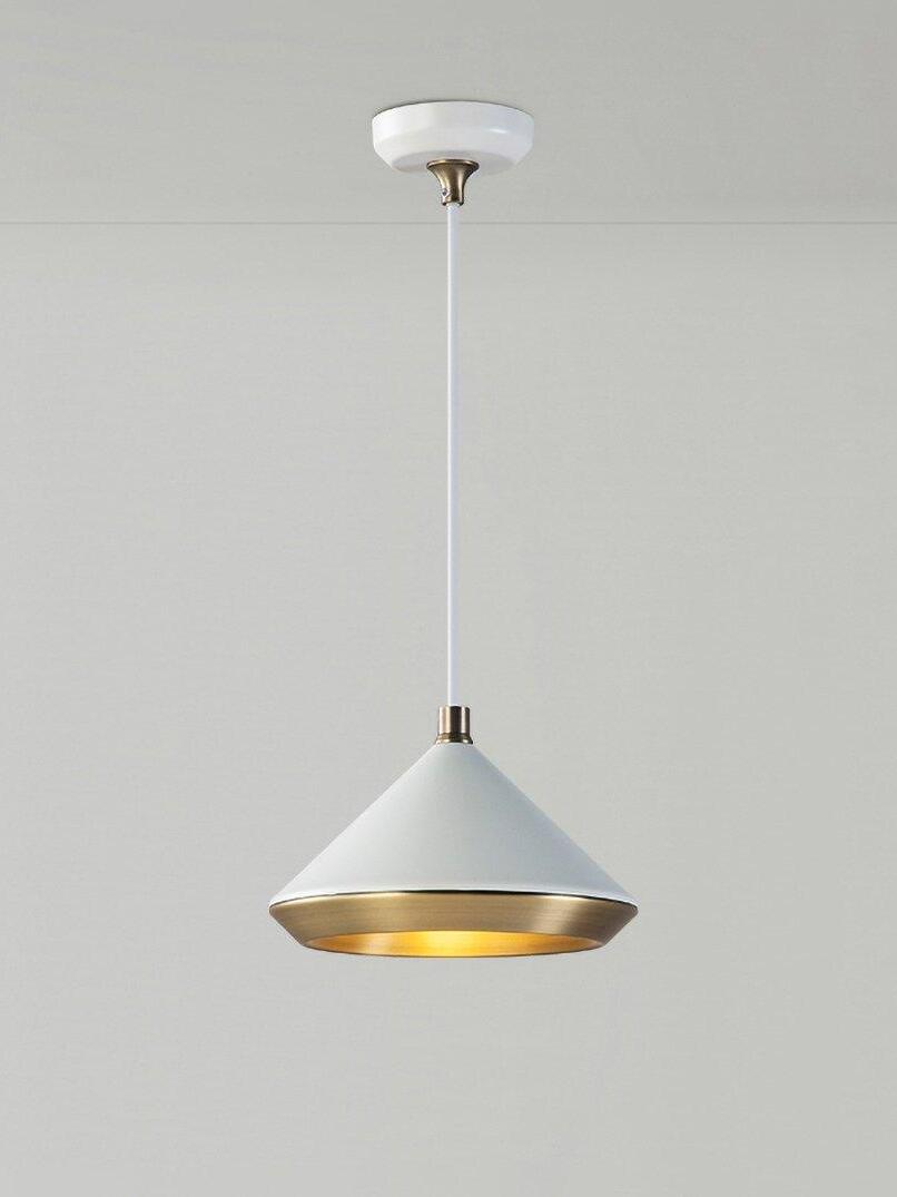 White conical shade with brushed metallic inner rim