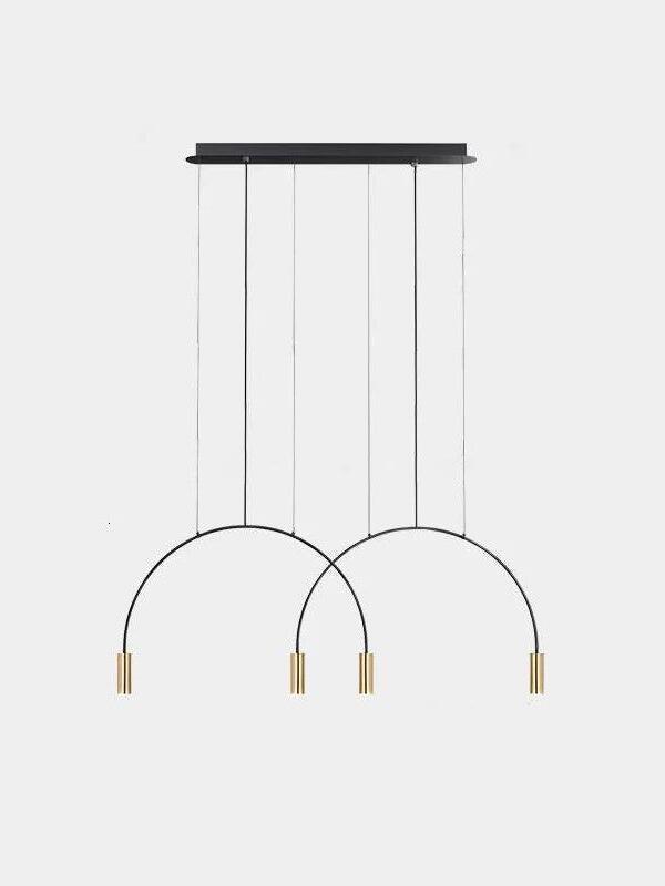 Four gold light heads on two intersecting black arches