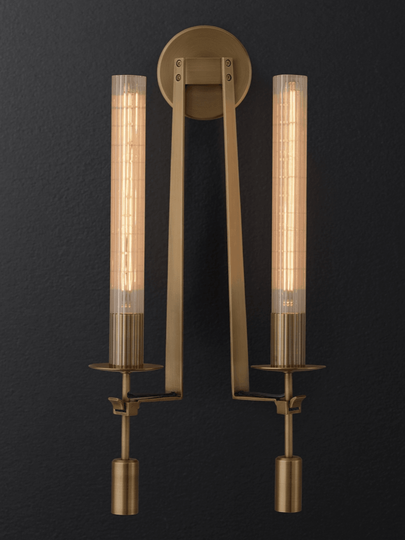 Retro Brass Fontanelle Glass Wall Lamp For Bedroom - Cueteks