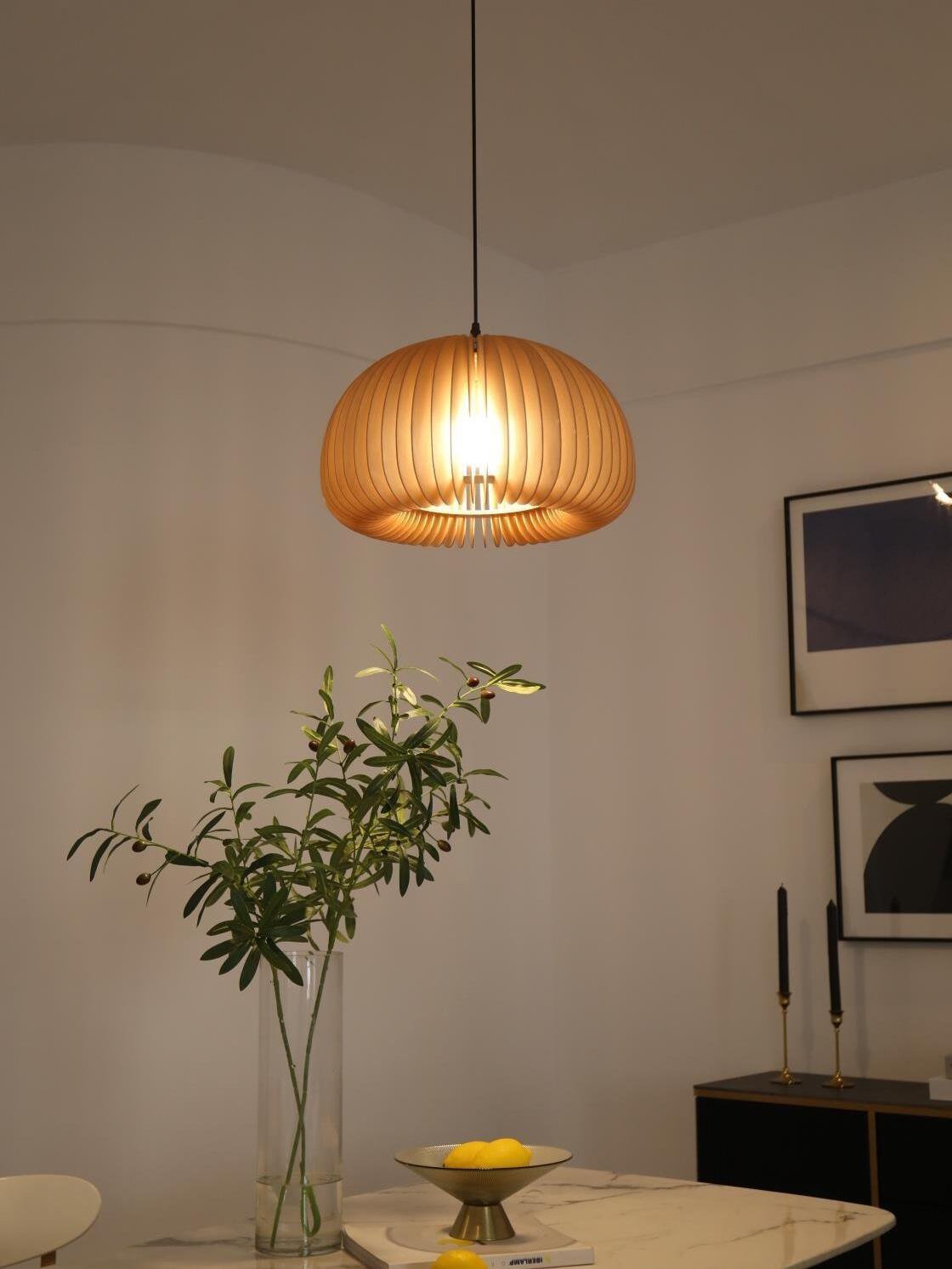 Rustic Wooden Pumpkin LED Pendant Lamp - Cueteks