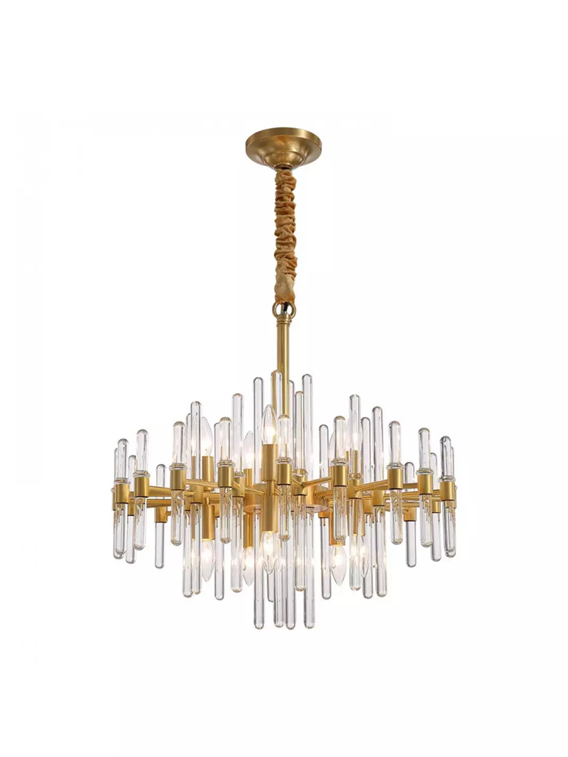 Vintage Antique Brass Stripe Crystal Chandelier - Cueteks