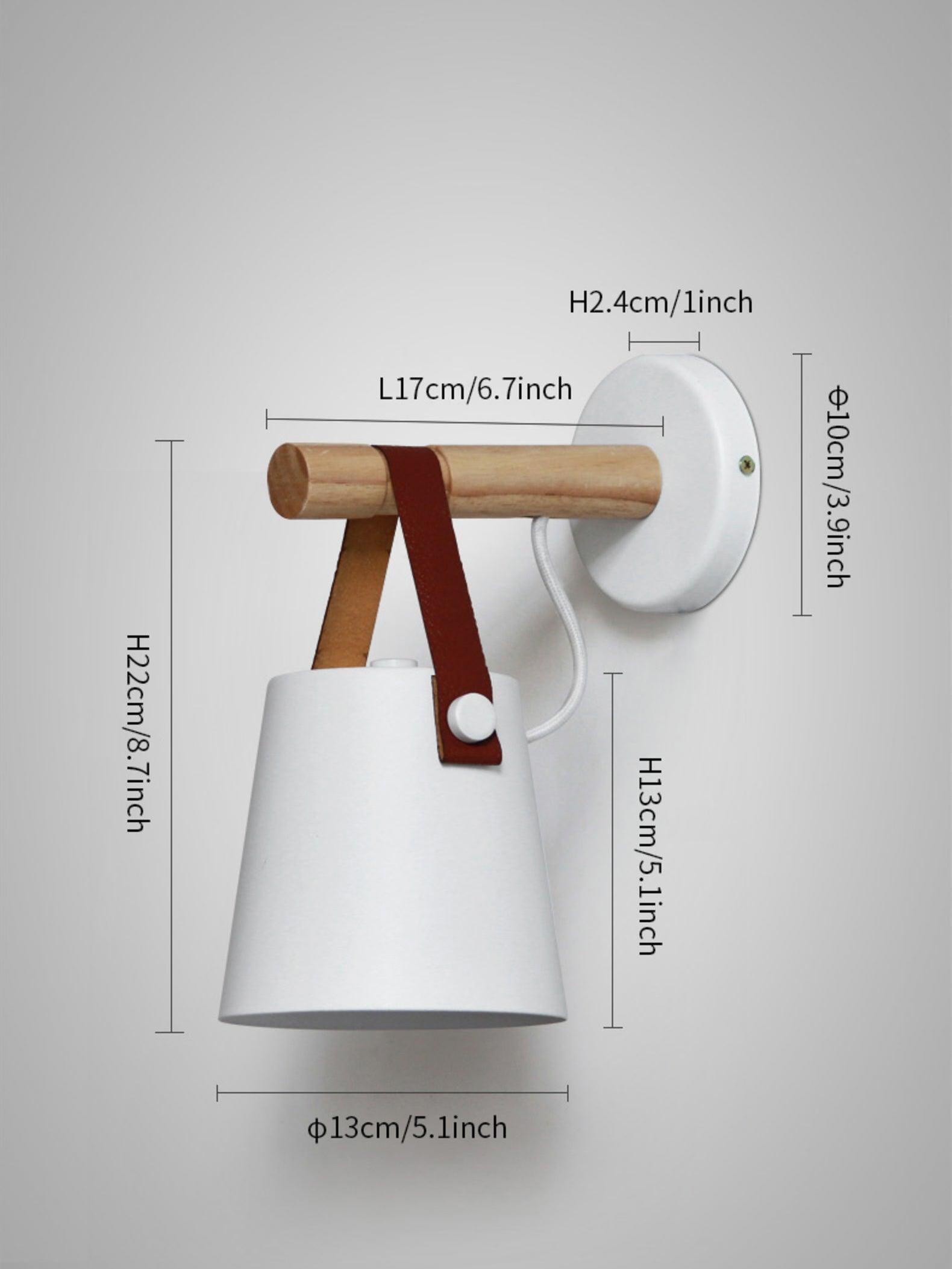 Wood-bar lamp diagram with shade, bar and plate measurements