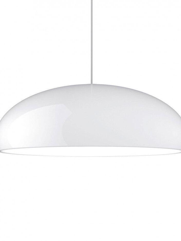White dome pendant with a broad diffuser against a pale background