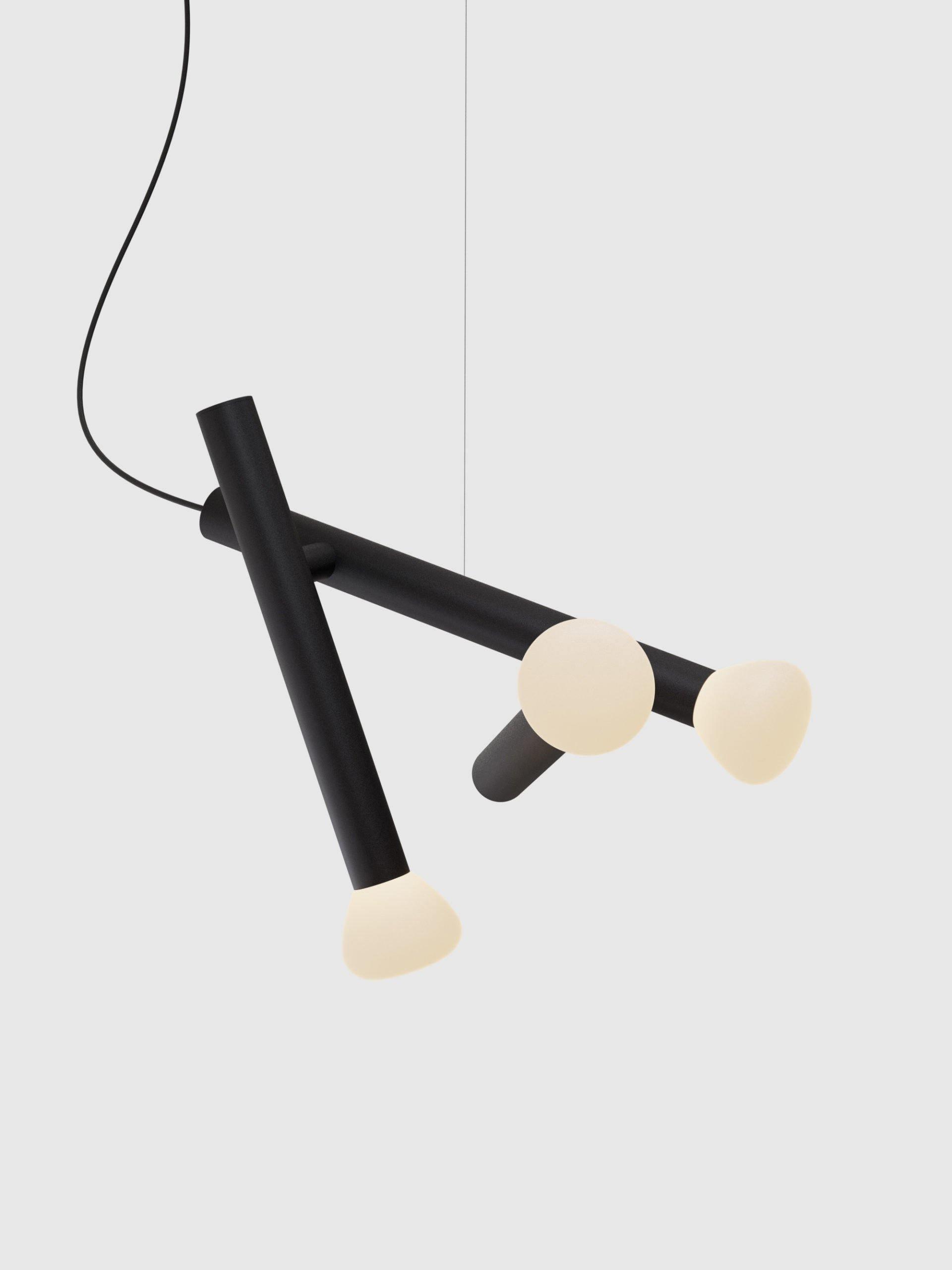 Black three-head pendant with angular intersecting tubes