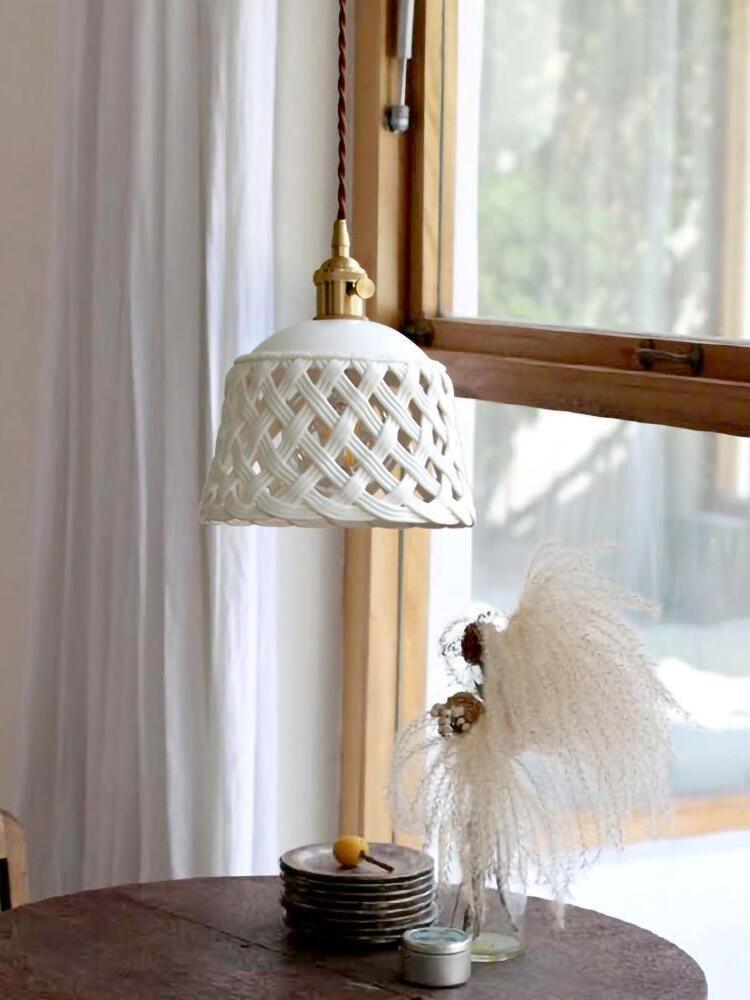 Stylish Ceramic Openwork Woven Pendant Lamp - Cueteks