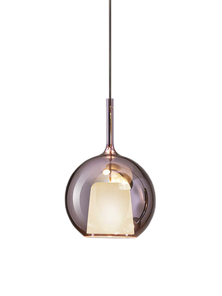 Glo Rose Gold finish option showing a pink-toned reflective globe and white inner shade