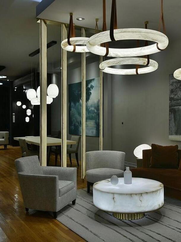 Alabaster ring group in a lounge interior