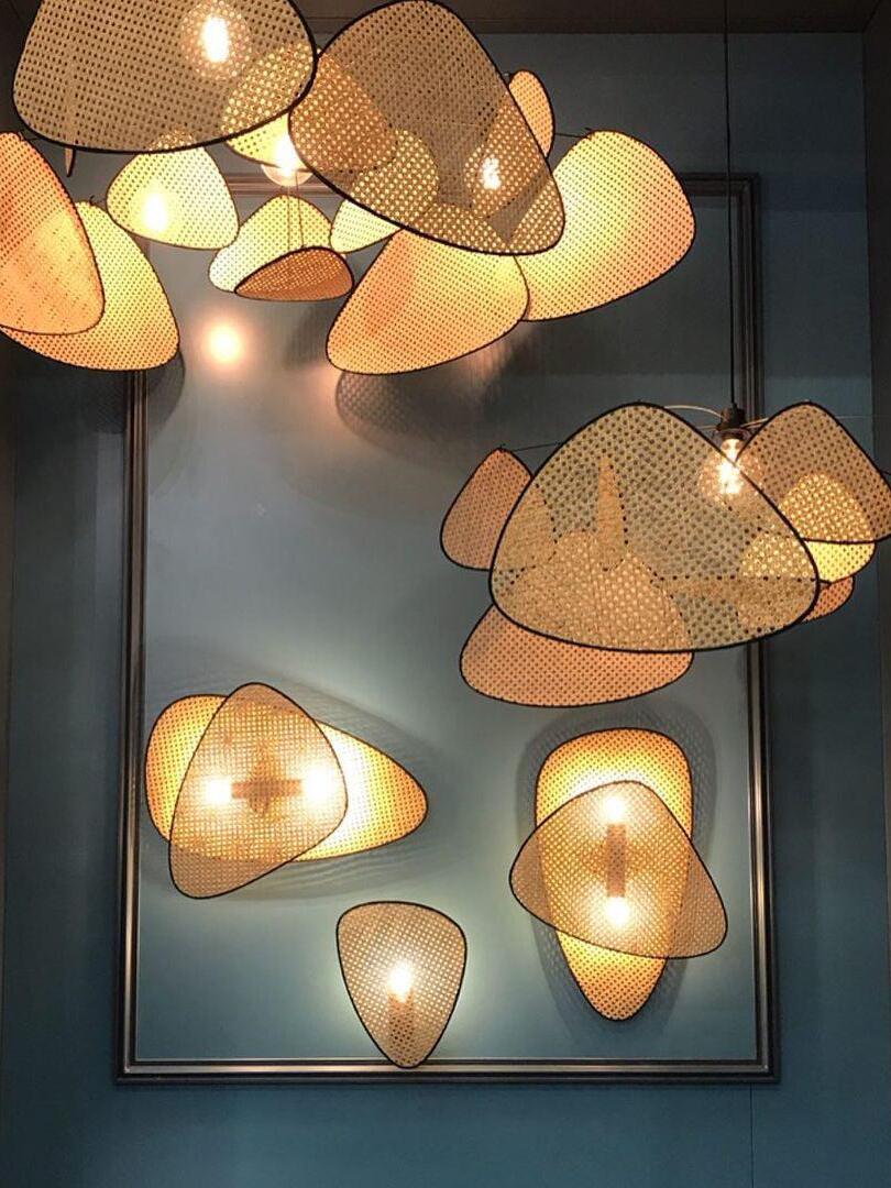 Rustic Bamboo Natural Screen Cannage Sconce - Cueteks