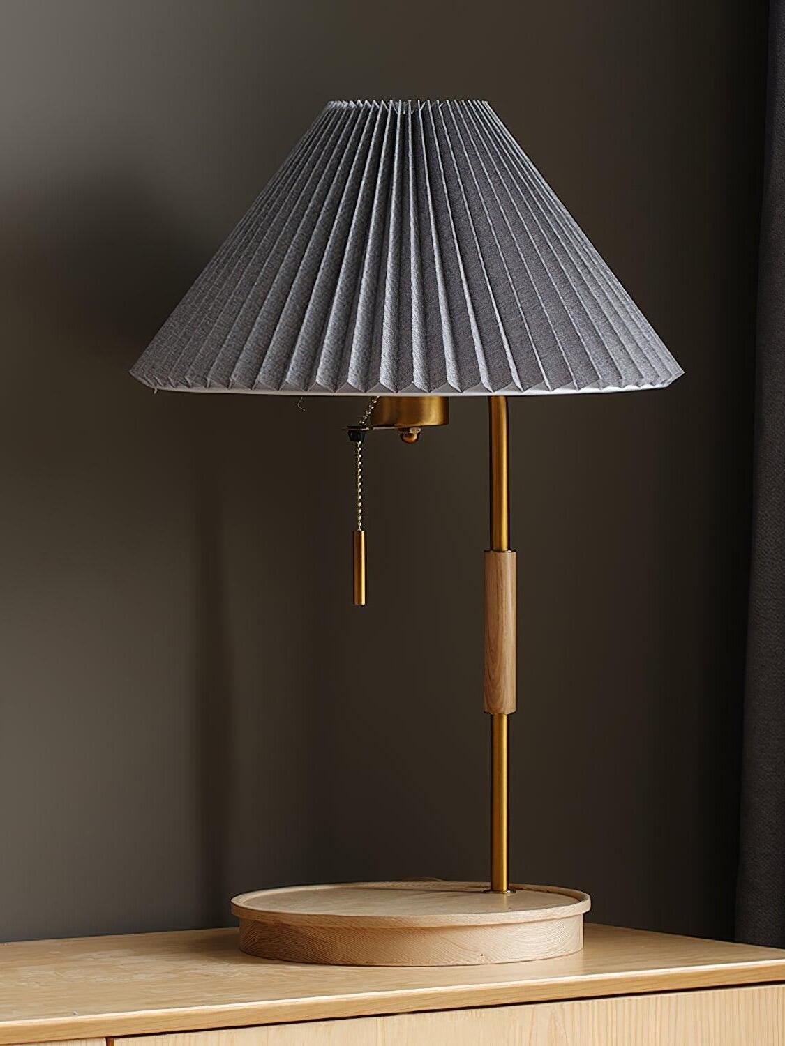 Wood color and Grey lamp option with a grey pleated shade, light wood base and light stem collar