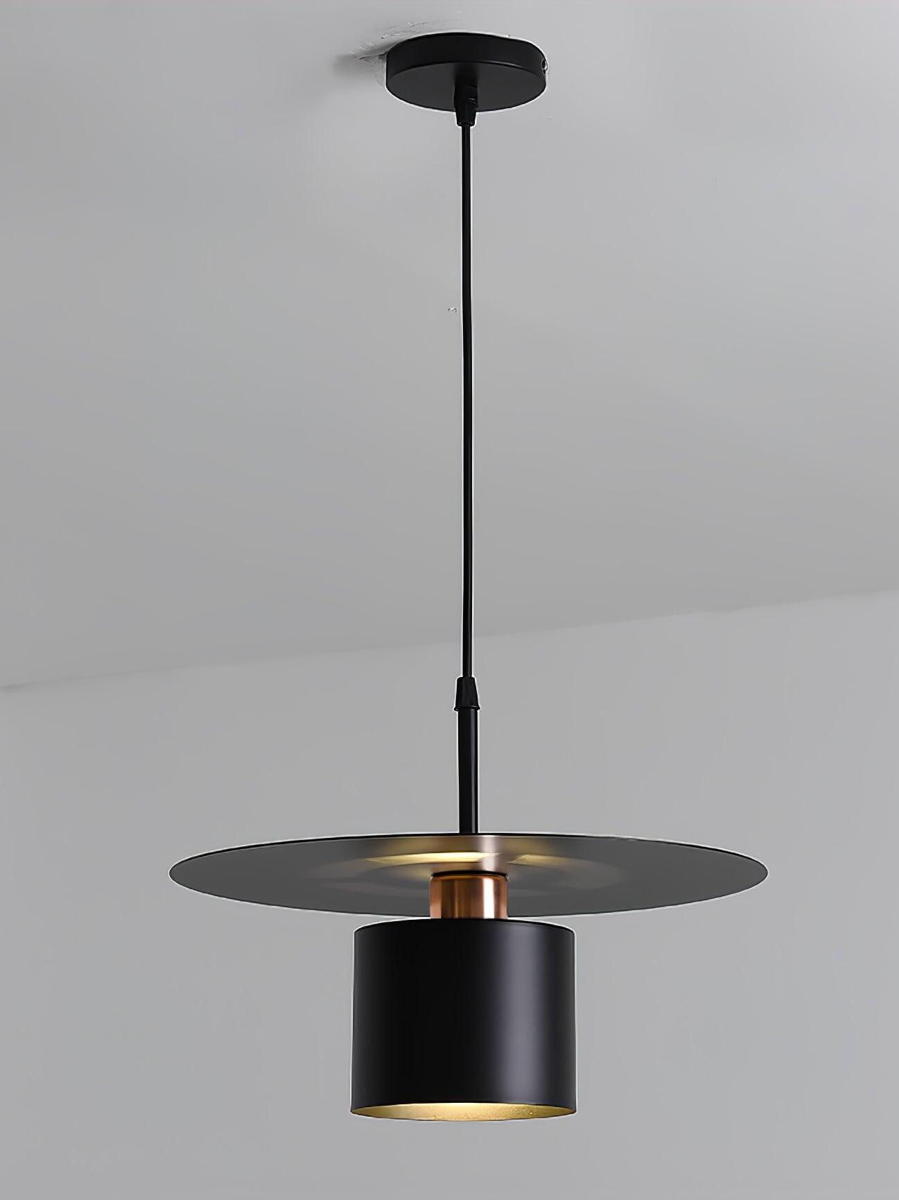 Black disc pendant with round ceiling canopy