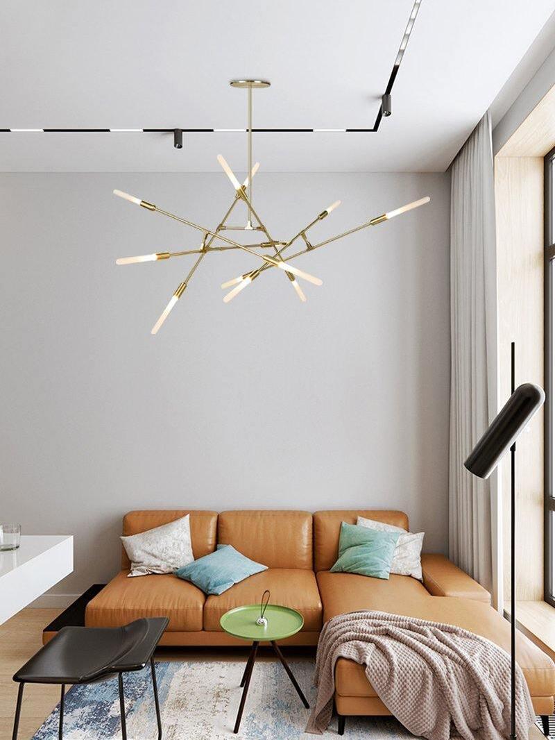 Gold intersecting arms above a living-room rug
