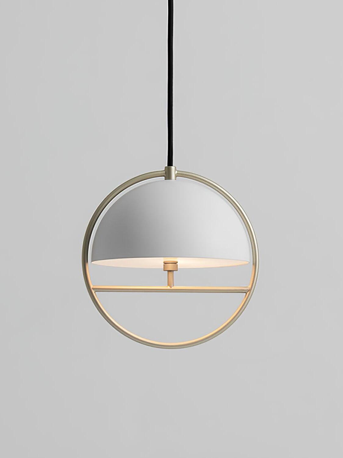 White shade in gold circular pendant frame