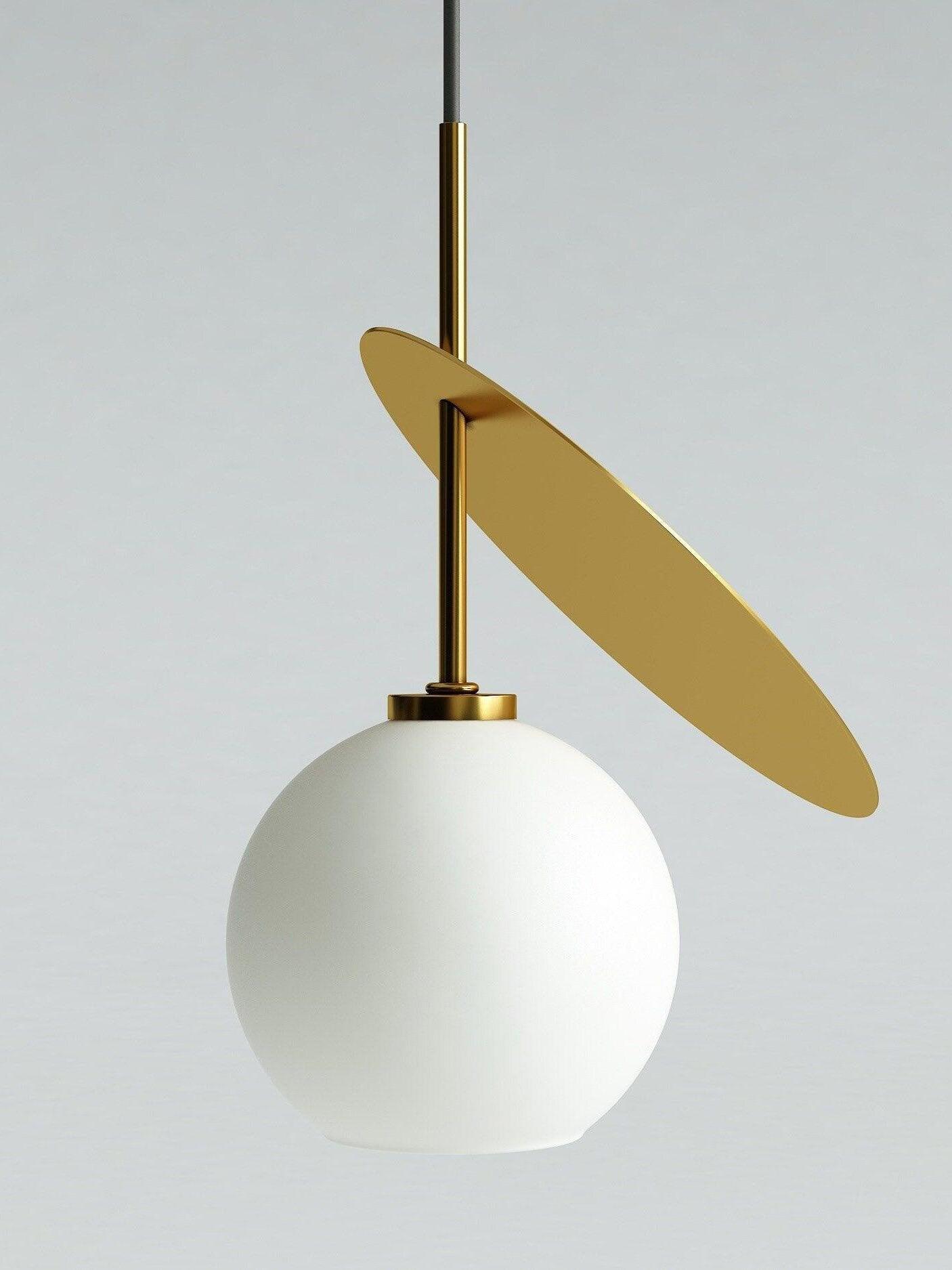 Single White globe with a Gold stem and oval disc