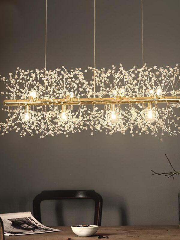Close room view of illuminated beads along the rail