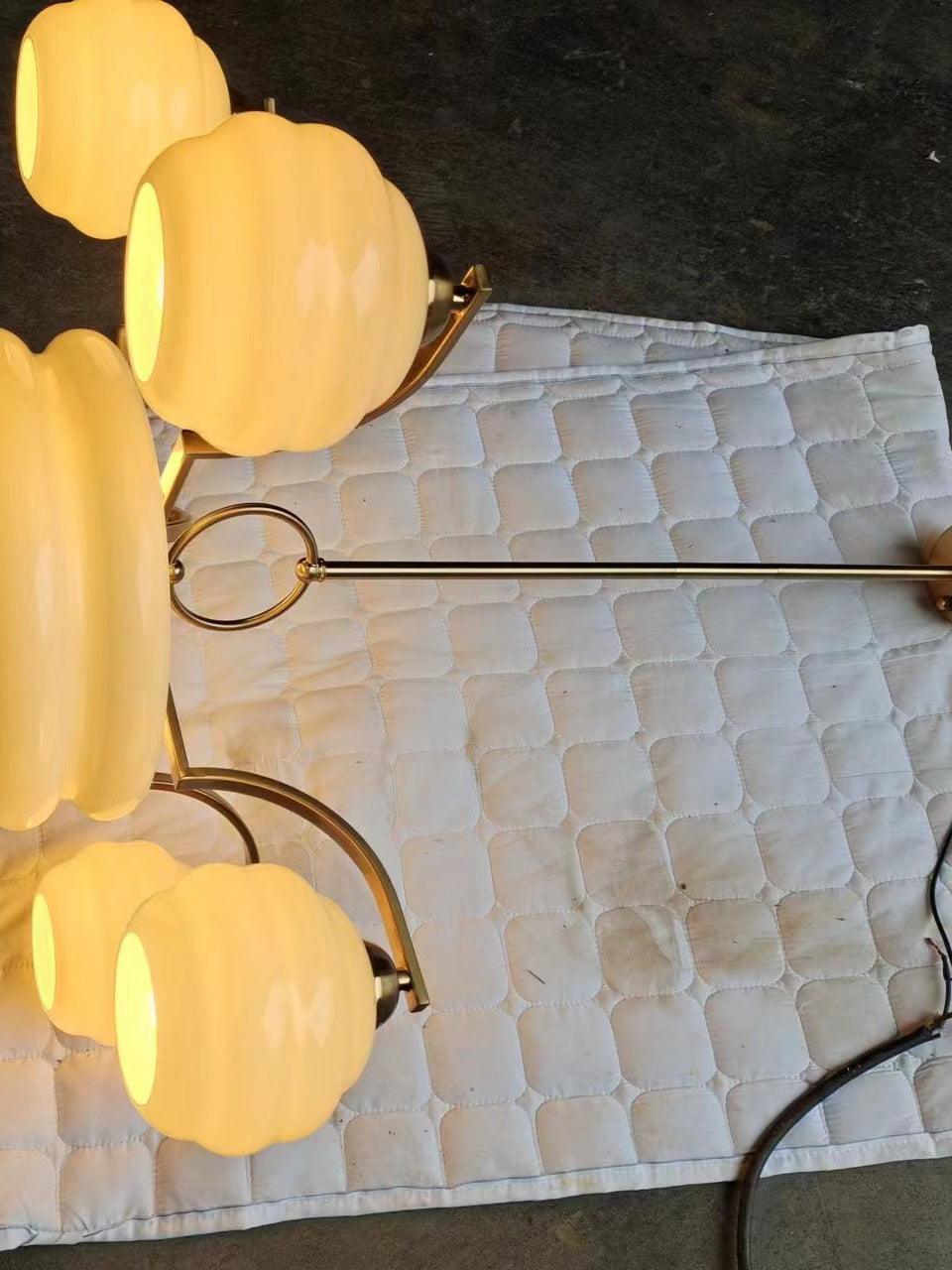 Close angled view of glowing glass and suspension rod