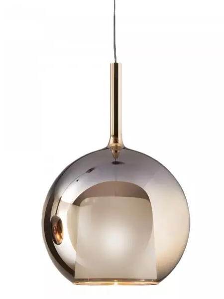 Glo Light Amber finish option showing a reflective globe, white inner shade and slender neck
