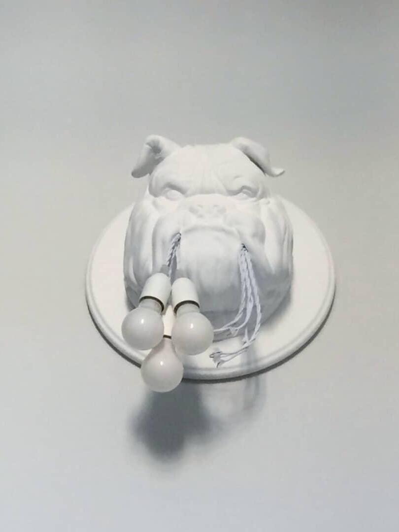 White bulldog head with exposed globe-shaped bulbs