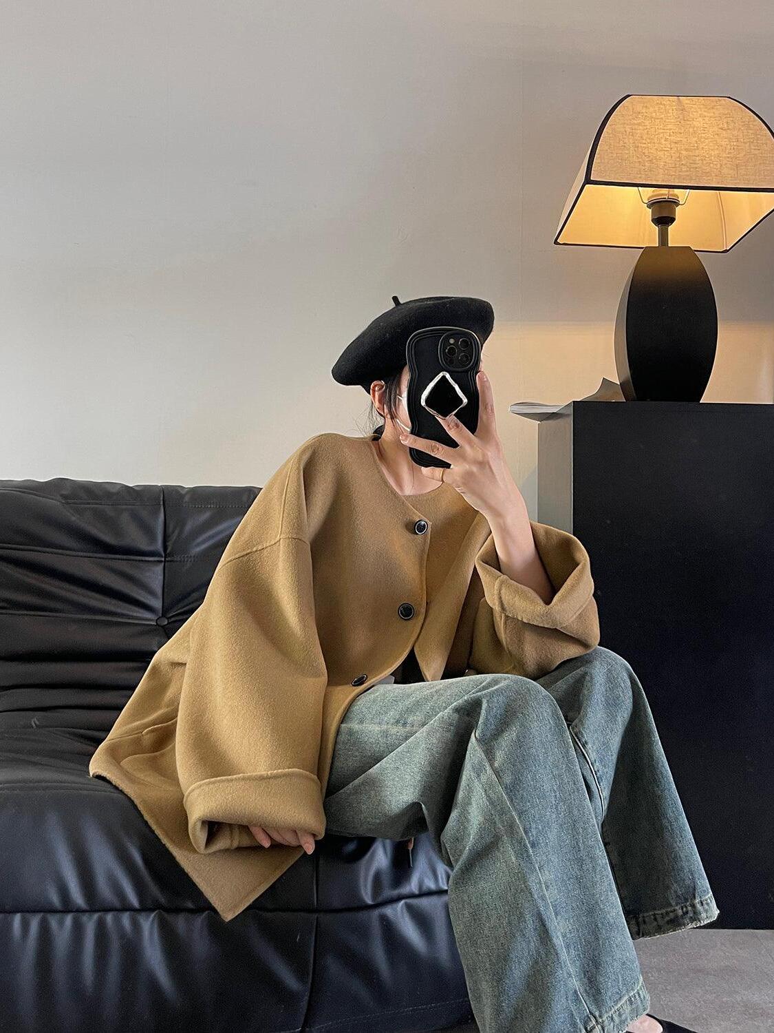 Javier lamp on cabinet behind seated person