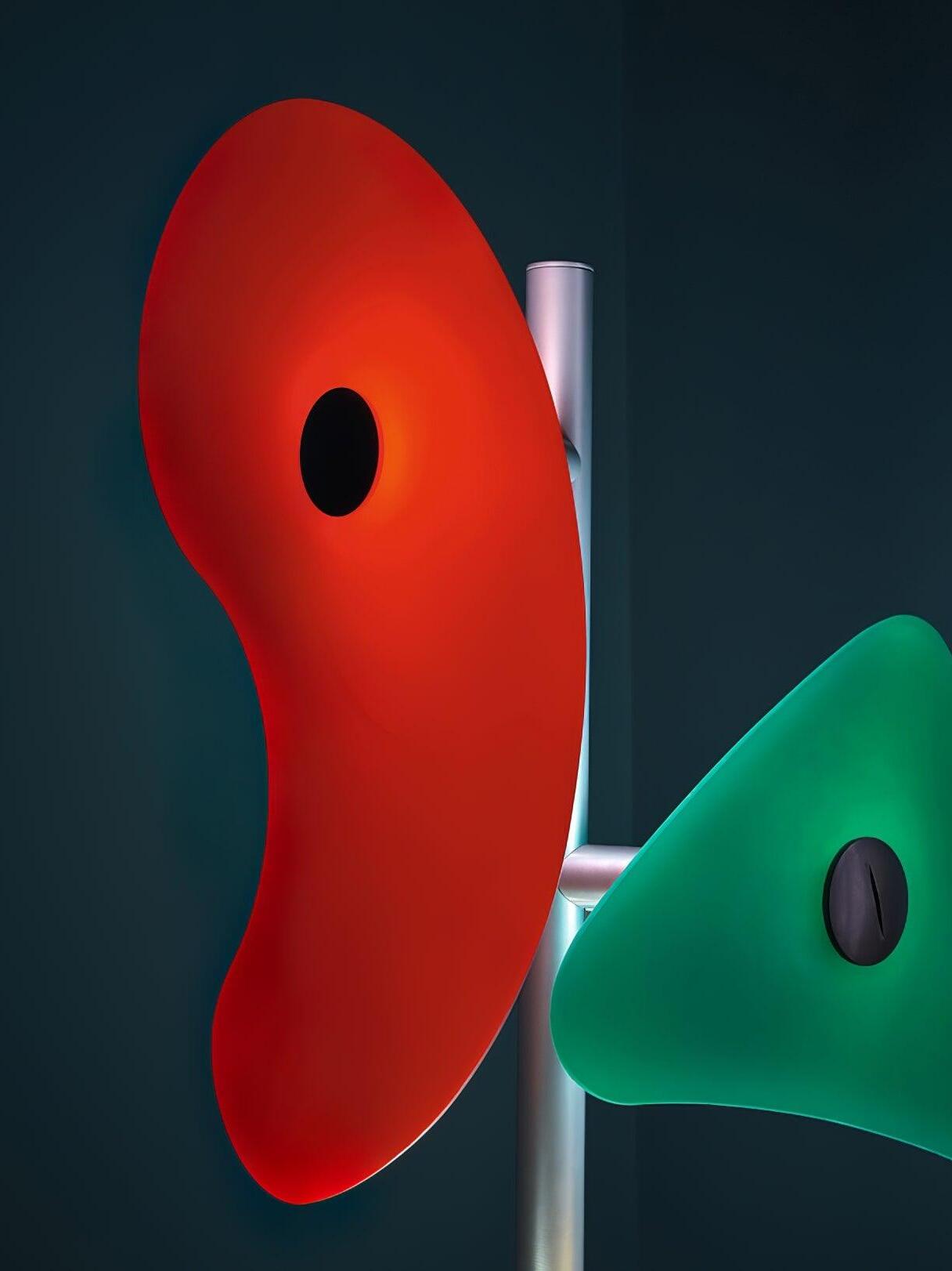 Illuminated red panel and green panel close-up
