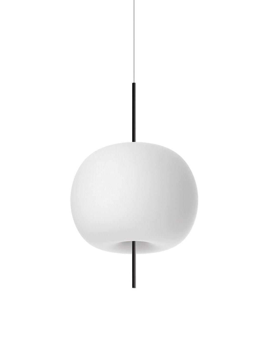 Rounded white glass shade crossed by a slim black stem