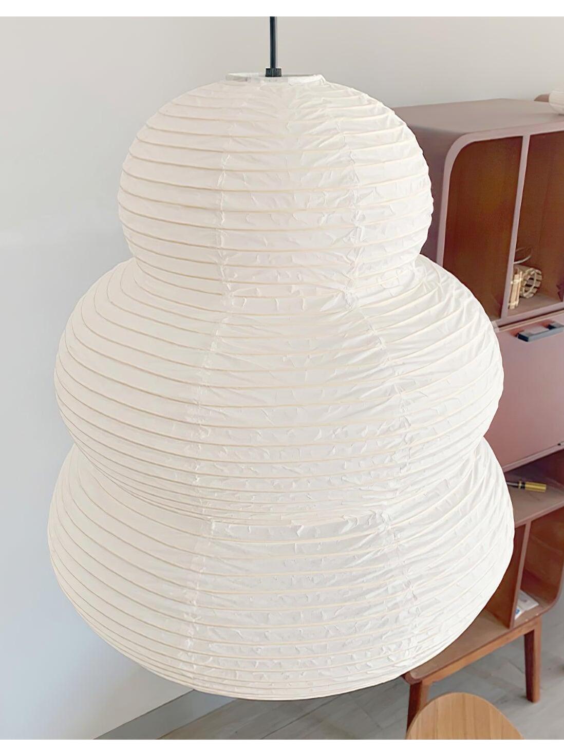 Close view of three rounded tiers on white paper shade