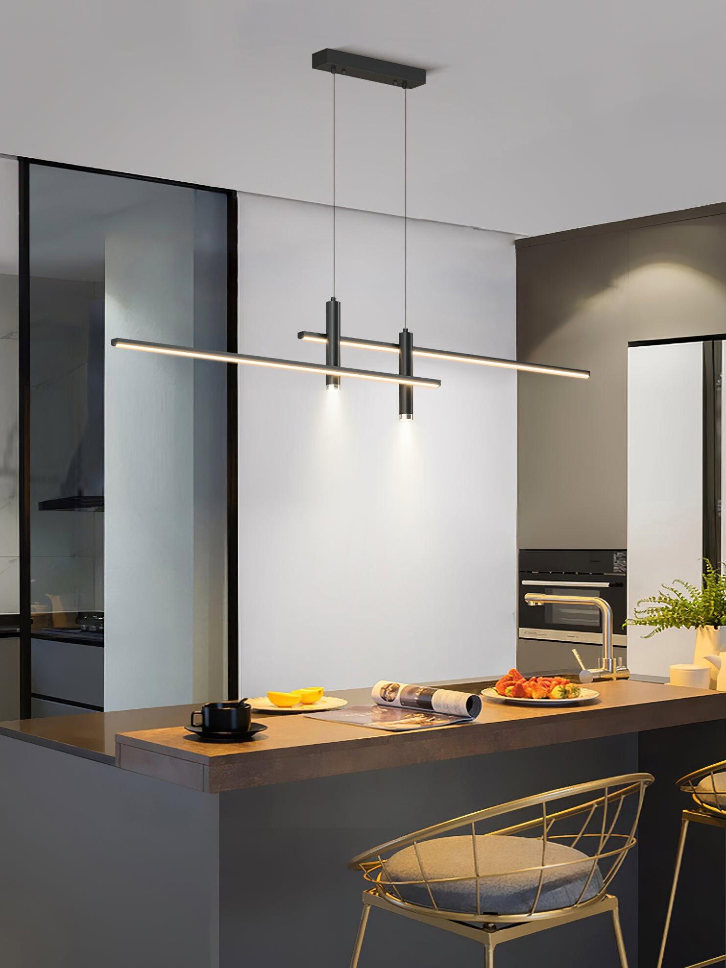 Black bars and downlights in a kitchen setting