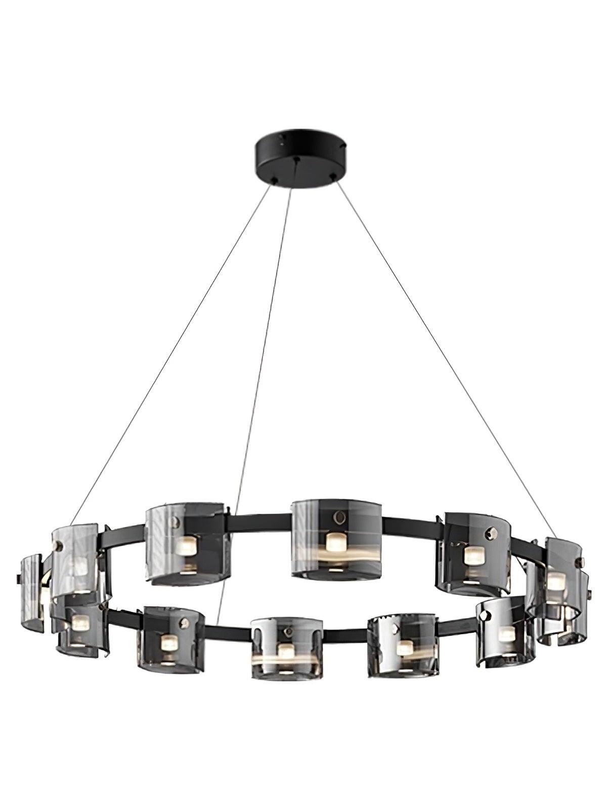Open-centre Black chandelier with suspension wires