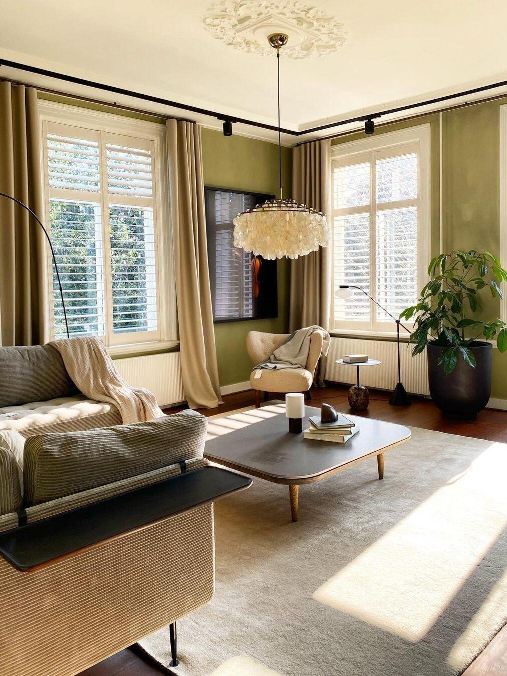 Shell fixture in a bright living room