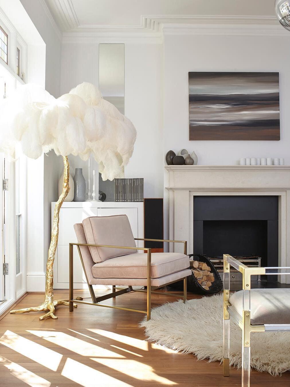 Art Deco Brass Ostrich Feather Floor Lamp - Cueteks