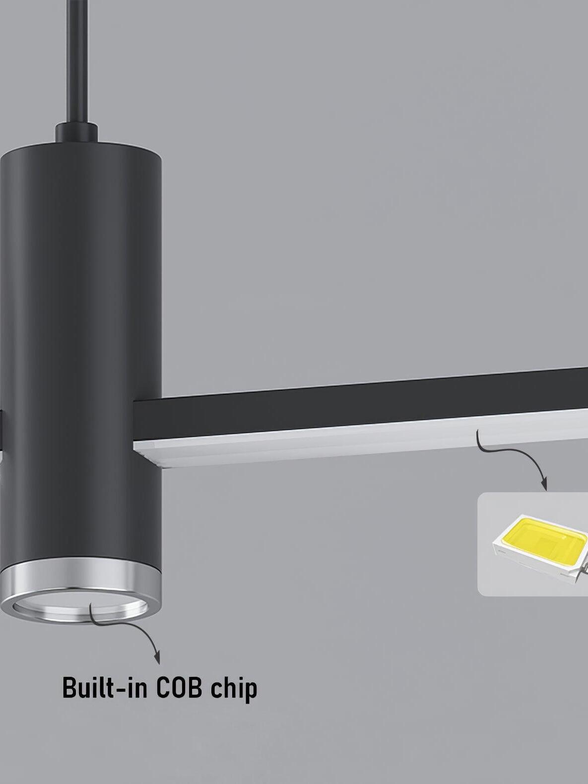 Close view of cylindrical downlight and linear diffuser with COB label
