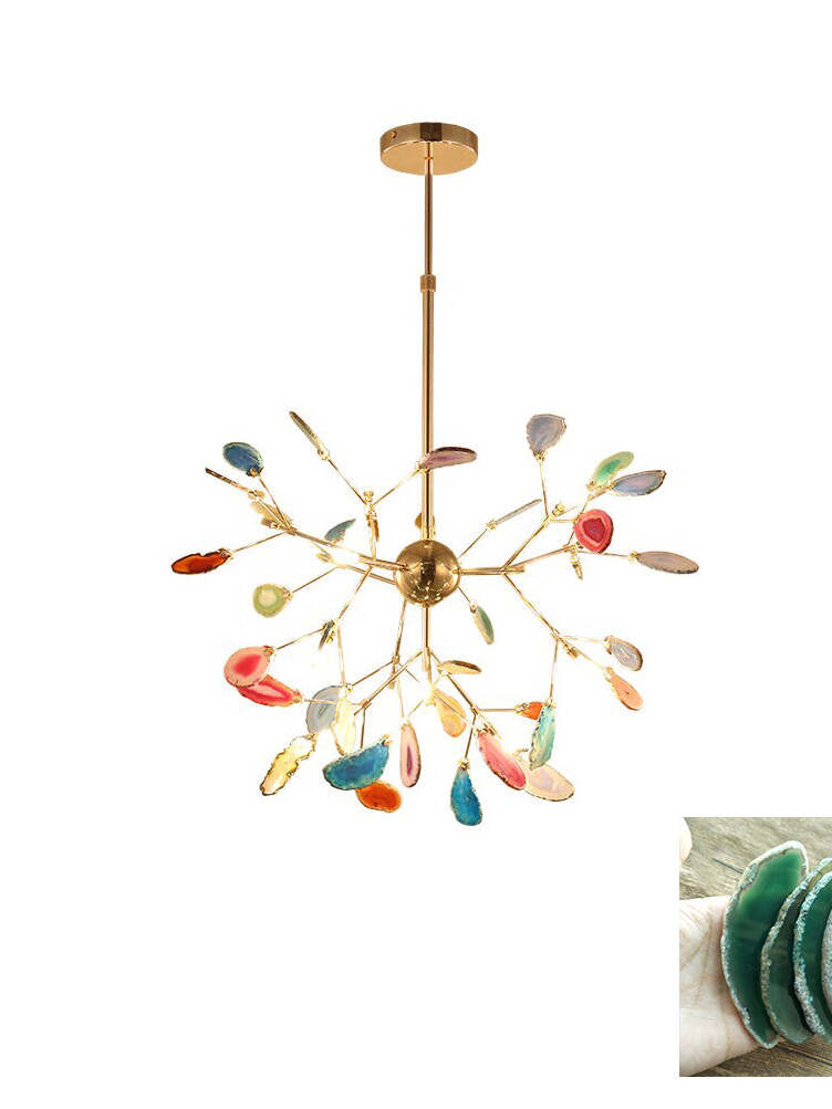Radial reference chandelier with green stone-colour inset