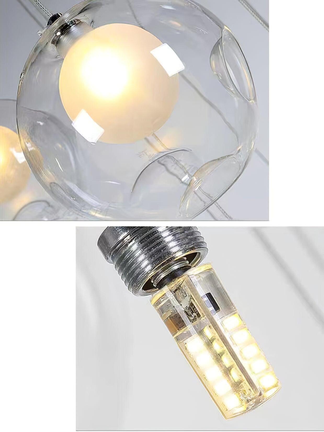 Glowing glass globe and separate lamp detail