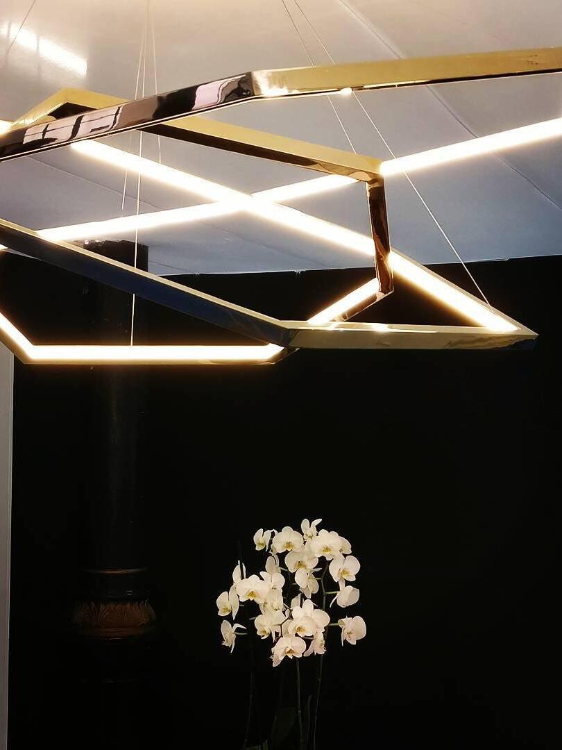Irregular Multilayer Gold Rings Vesanto Chandelier - Cueteks