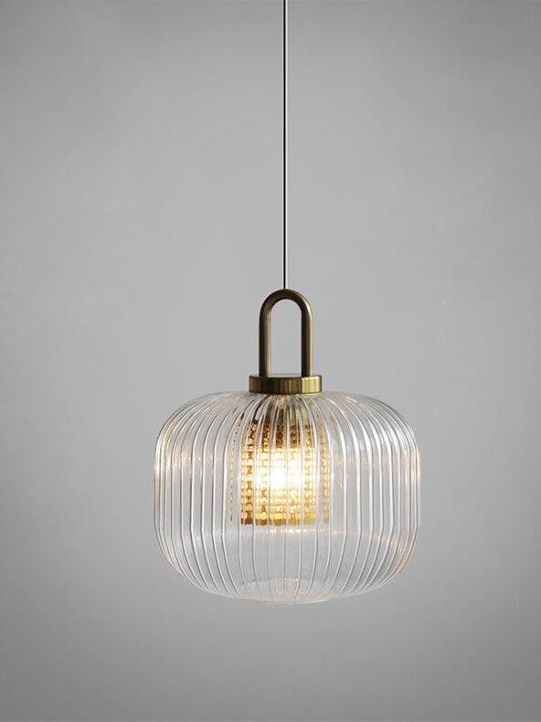 Wide rounded Covent pendant with clear vertical glass ribs