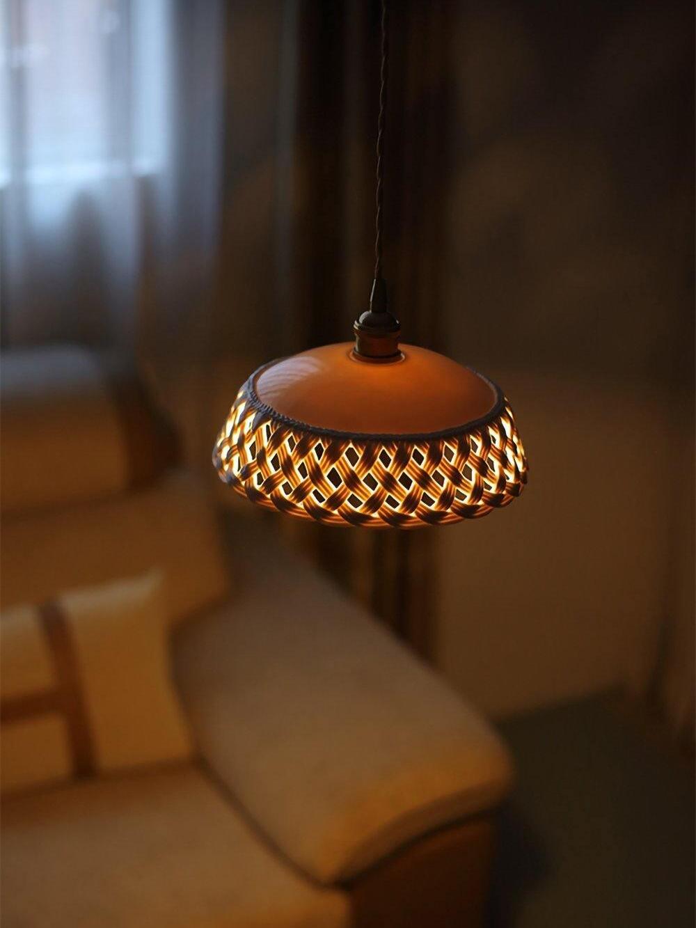 Stylish Ceramic Openwork Woven Pendant Lamp - Cueteks