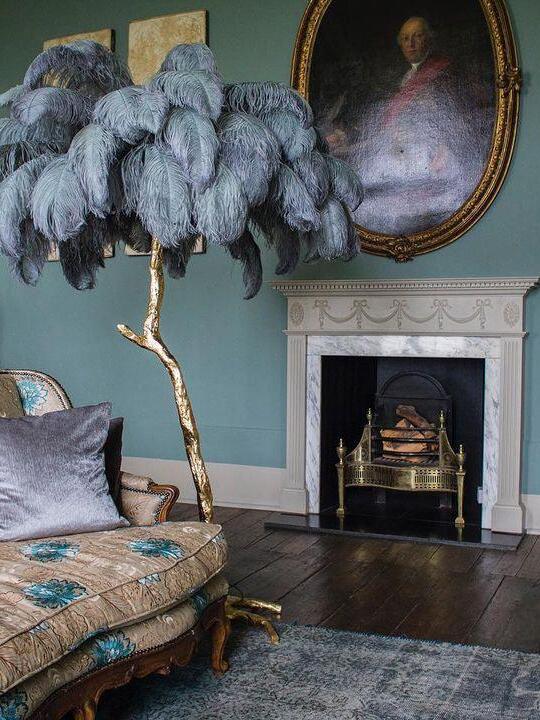 Art Deco Brass Ostrich Feather Floor Lamp - Cueteks