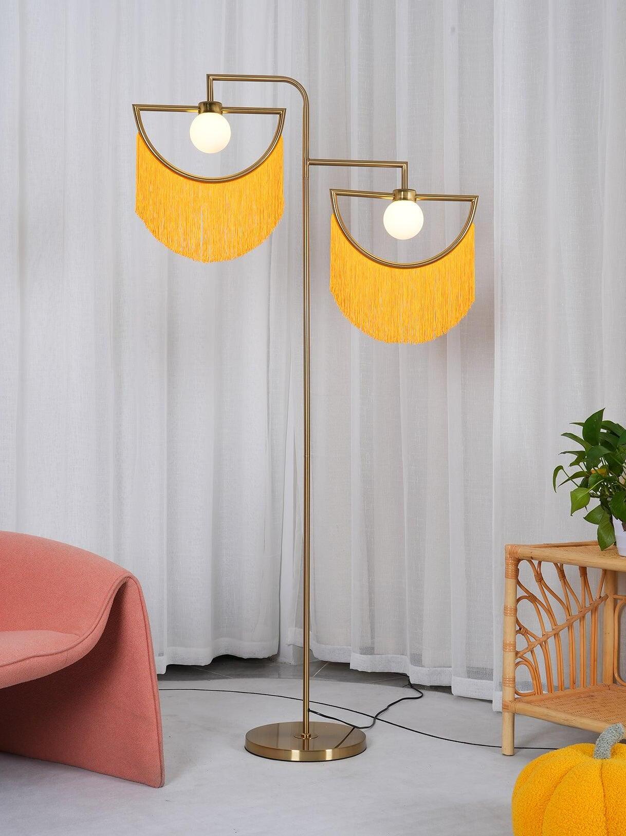 Wink yellow-orange fringe heads and white glass globes