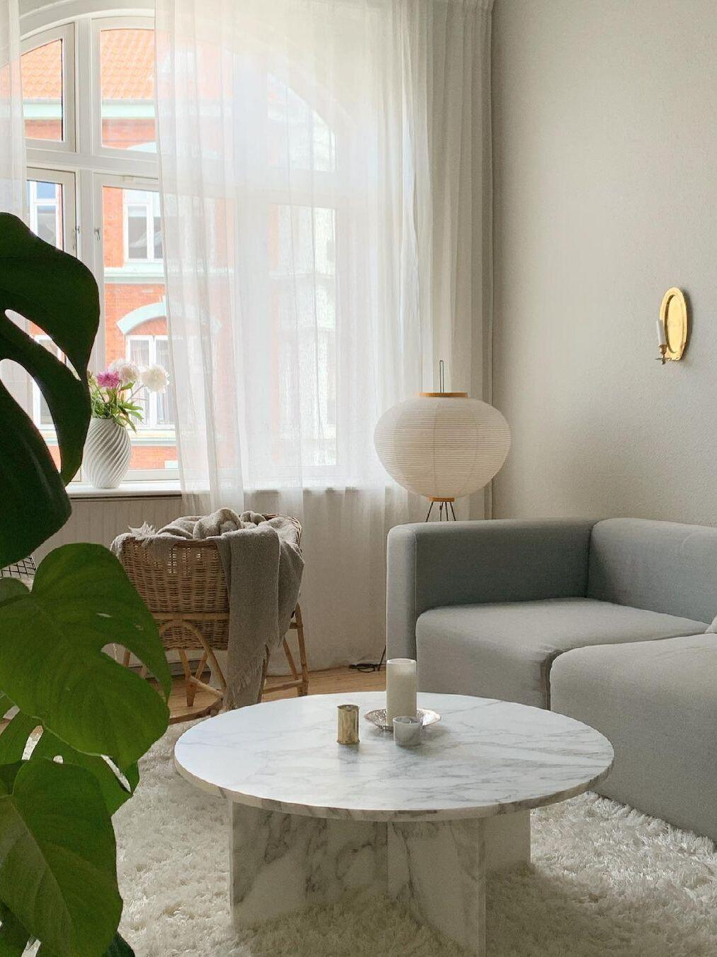 Round paper lamp in sitting room