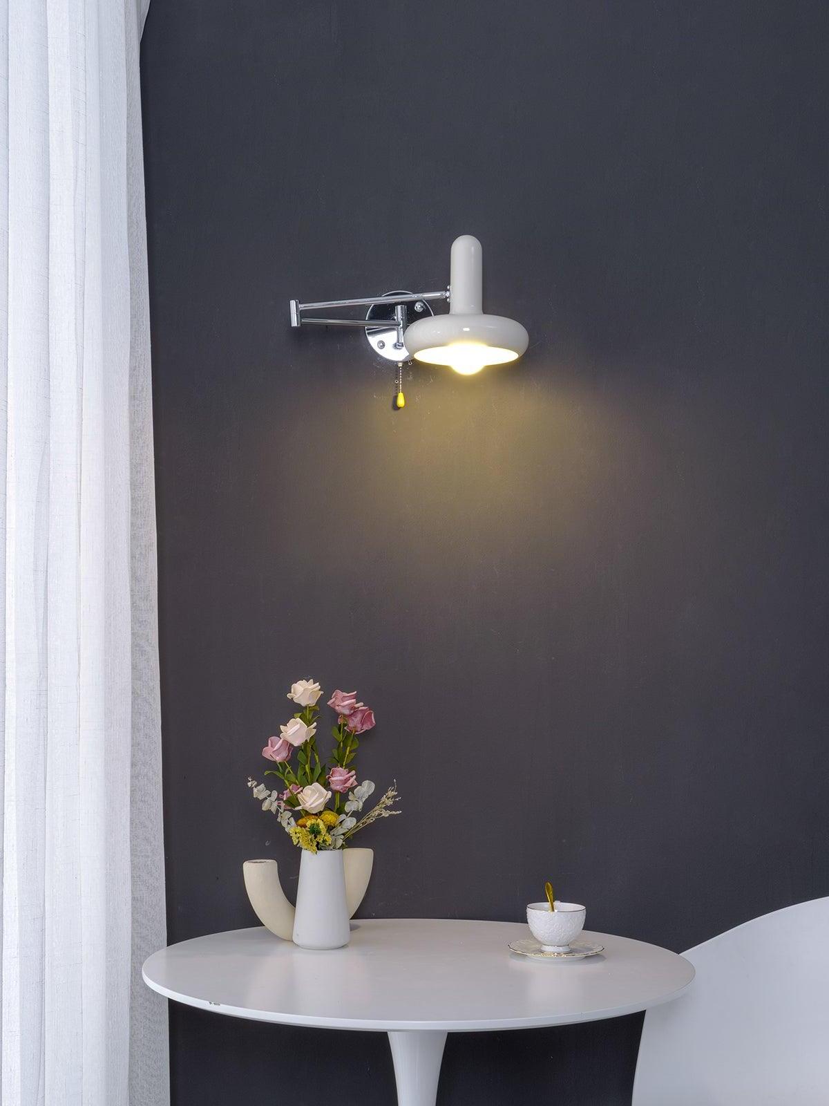 Close lit cream shade over white table
