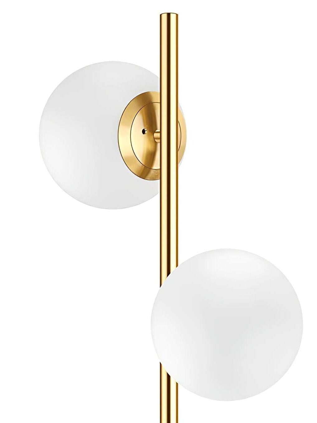 White globe pair attached to gold vertical stem