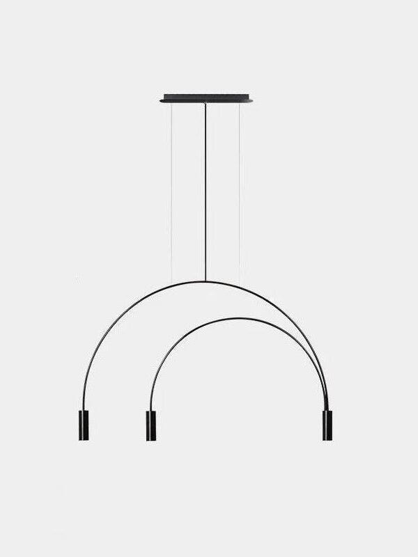 Three-light black Arcs pendant with two nested curves meeting at one end