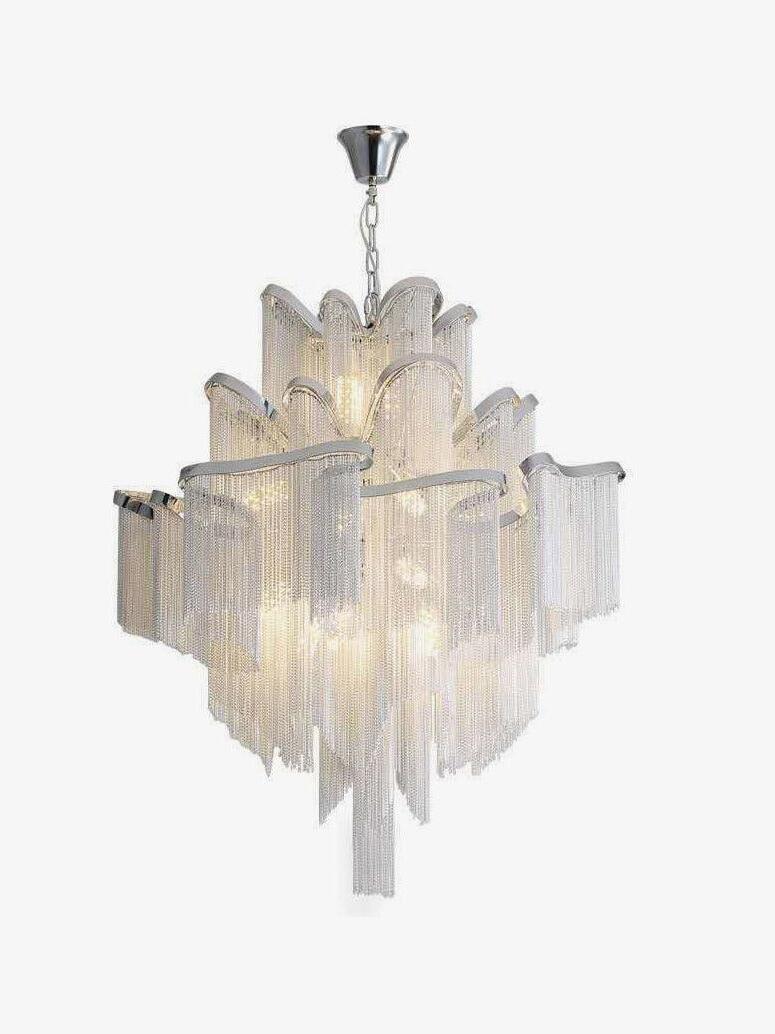 Silver-coloured tiered chain fringe chandelier