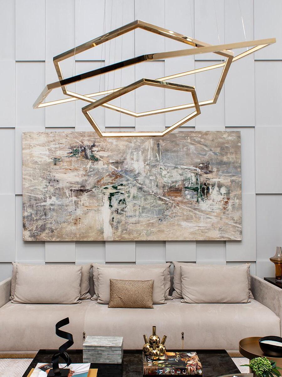 Irregular Multilayer Gold Rings Vesanto Chandelier - Cueteks