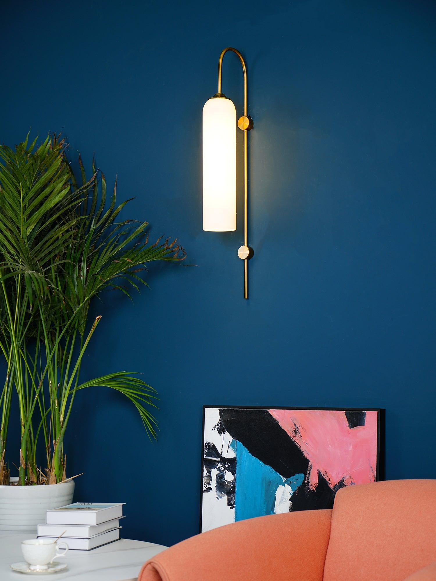 Illuminated white shade with an arched top stem