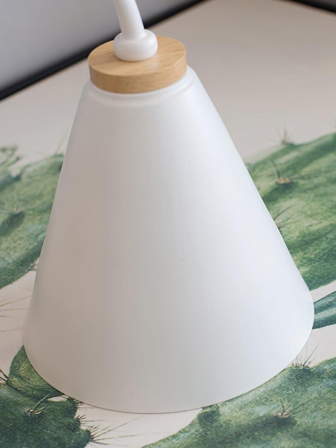 Detached white cone shade with wood-colour collar