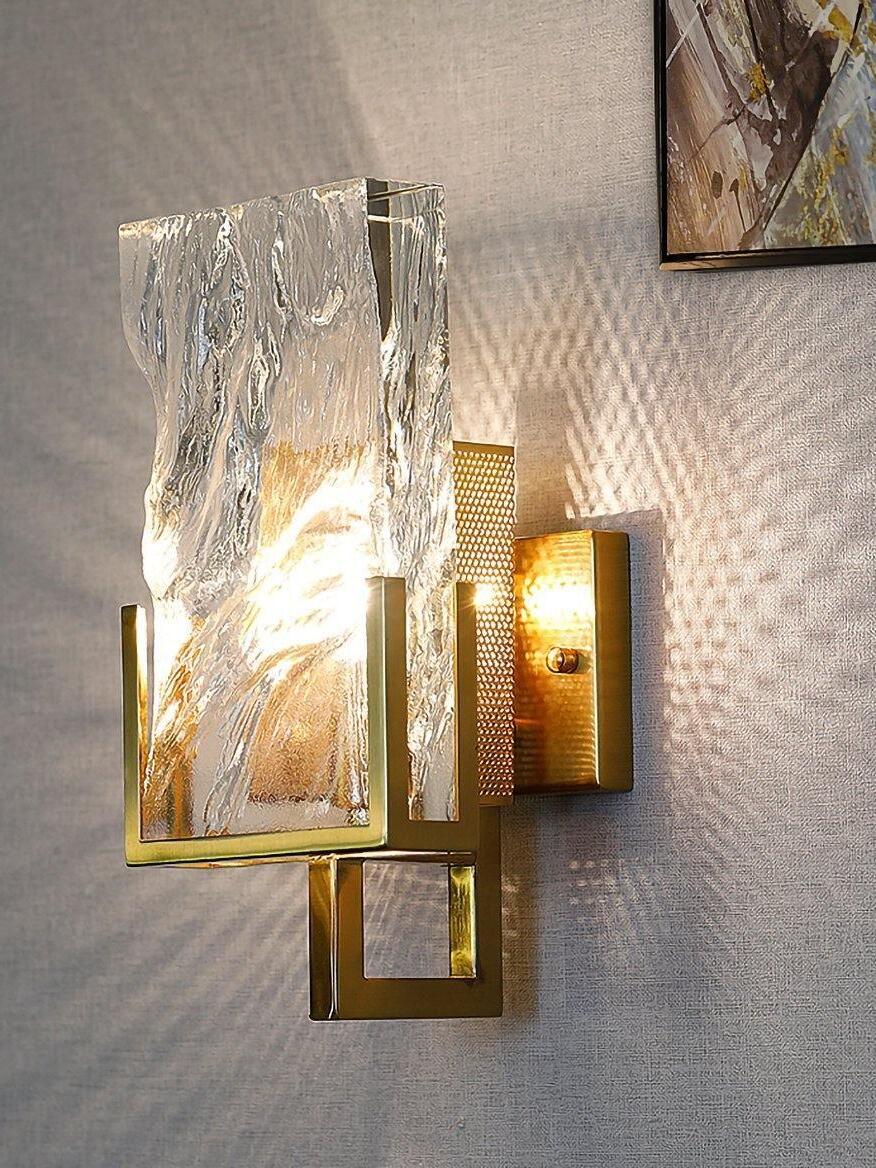 Side view of lit Crystal sconce and backplate